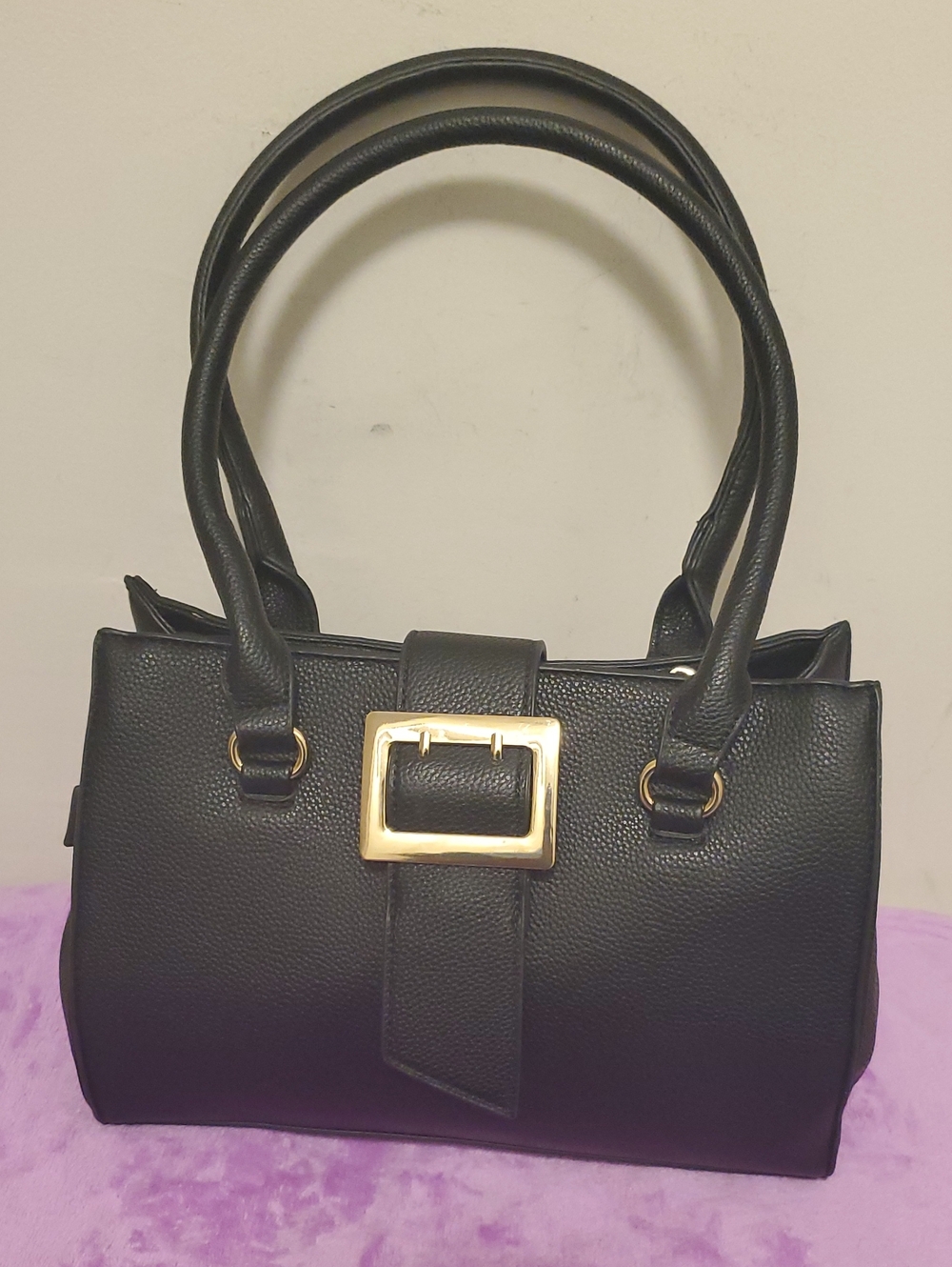 Pretty Angel Black Satchel with Gold Buckle